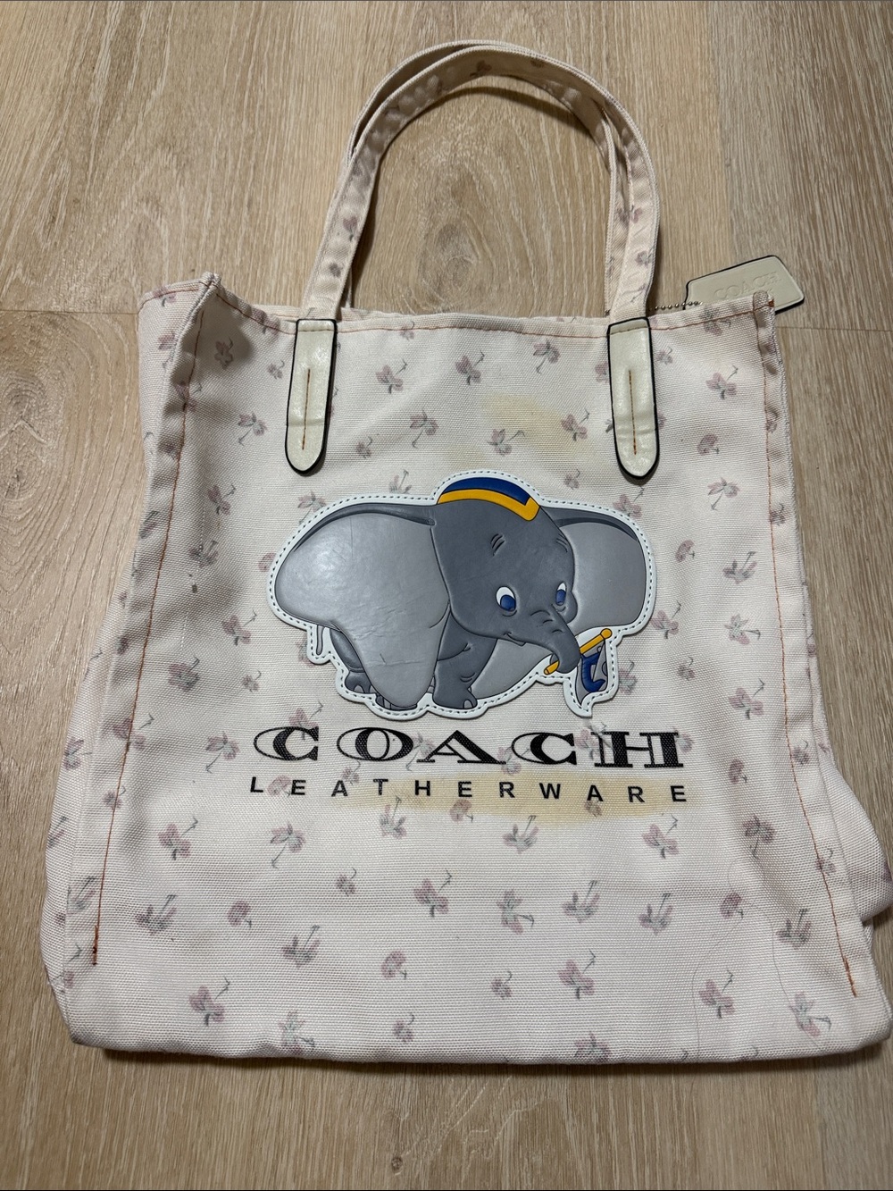 COACH Pink Floral Canvas Tote with Dumbo Patch